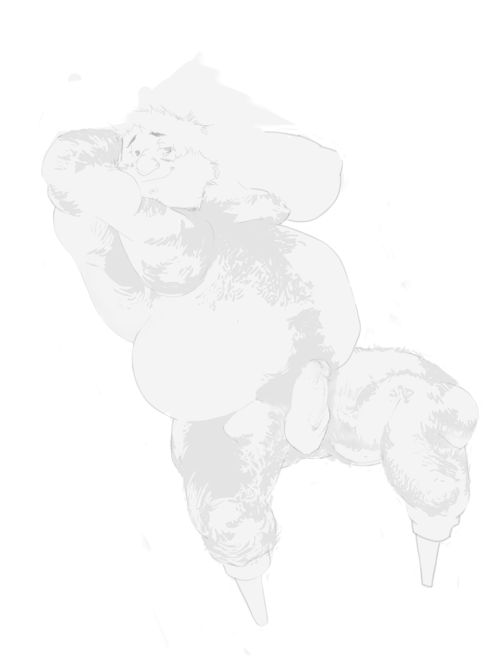 anonymous_artist armpits arms_behind_head balls bbm beard big_belly captain_brineybeard cuphead_(game) double_amputee erection fat_man hairy moobs obese_male overweight_male pegleg penis pinup pirate sketch solo_male