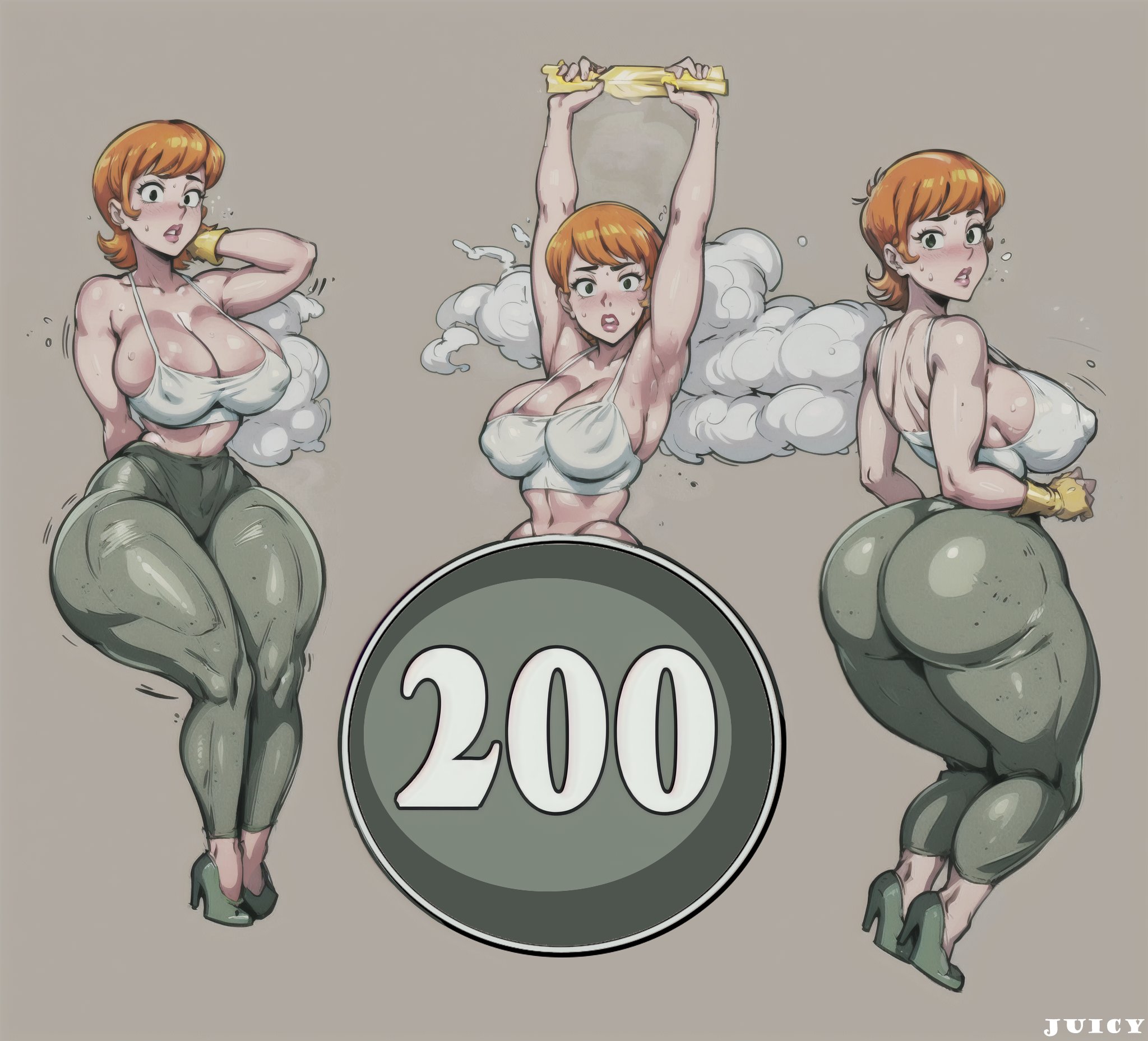 3girls, ai generated, armpits, ass, big ass, big breasts, breasts, bubble ass, bubble butt, clothed, dexter's laboratory, dexter's mom, female, female only, juicynsfwart, milf, mother, orange hair, sweatdrop, voluptuous, voluptuous female