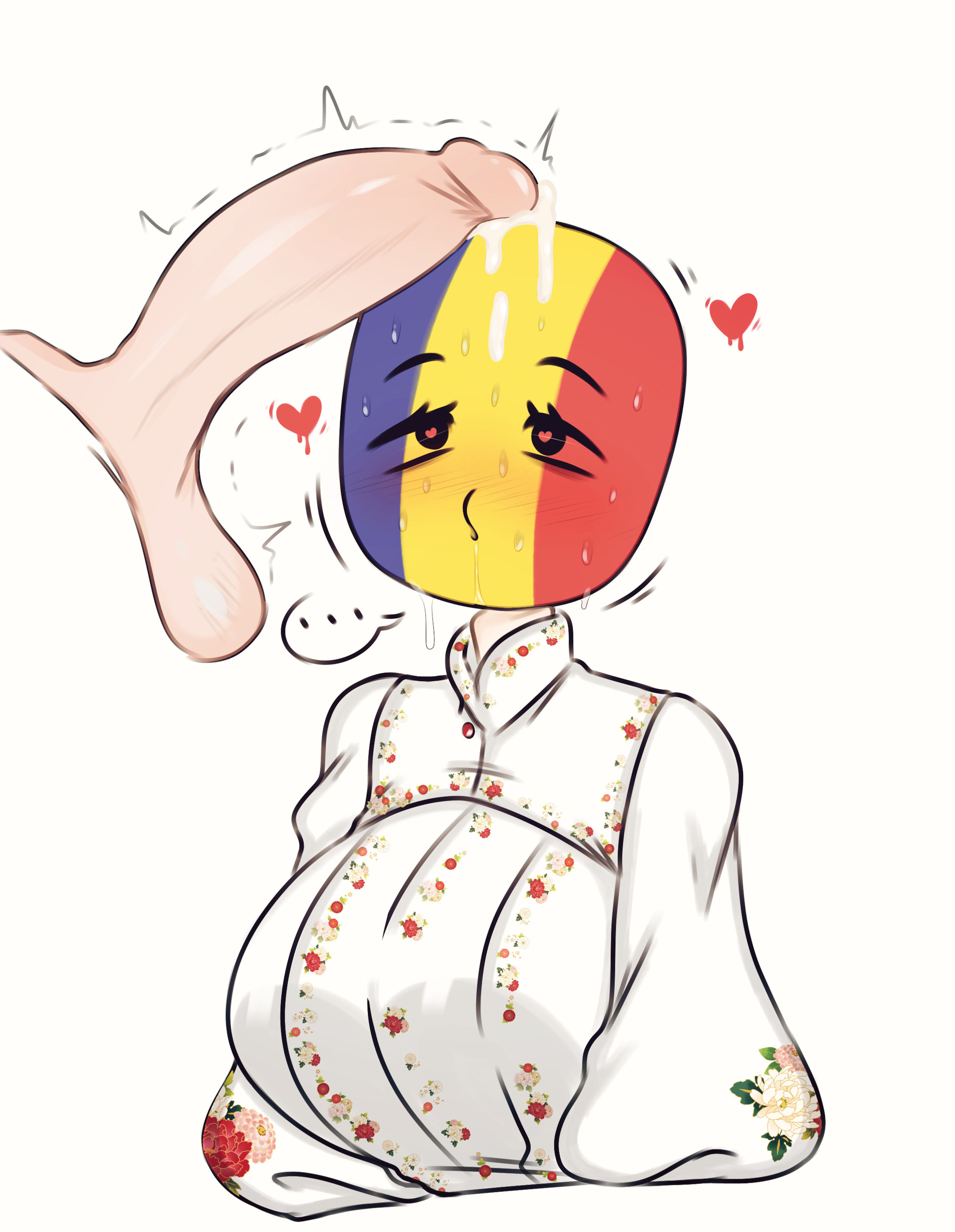 countryhumans, countryhumans girl, cum on face, dick on face, female, flawsy, male, penis, romania (countryhumans)