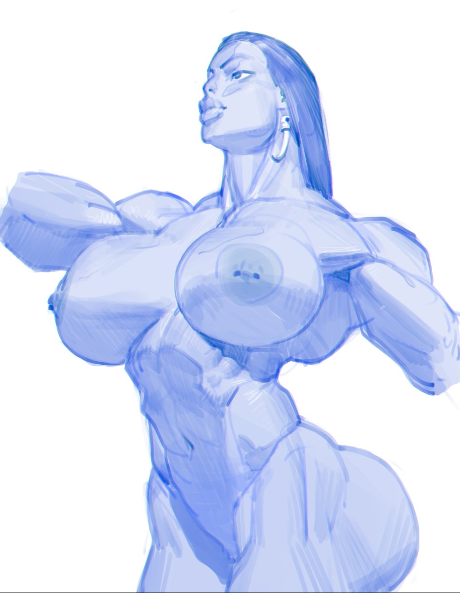 1girls, 2023, areola, areolae, armpits, belly button, biceps, big breasts, big lips, breasts, busty, completely nude, curvaceous, curvy, curvy body, curvy figure, ear piercing, earrings, female, front view, hair, hourglass figure, human, innie belly button, iranon, large areolae, large breasts, long hair, looking away, low-angle view, monochrome, muscular, muscular arms, muscular female, muscular thighs, naked, navel, nipple piercing, nipples, nude, nude female, original, original character, piercing, pose, posing, simple background, sketch, solo, standing, stomach, straight hair, thick lips, thick thighs, thighs, white background, wide hips