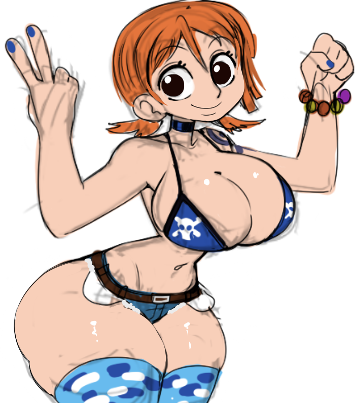 big_ass big_breasts big_butt female female_only huge_ass huge_breasts huge_butt nami one_piece peace_sign pre-timeskip short_hair simple_background tagme teenager tra169 v_sign wide_hips