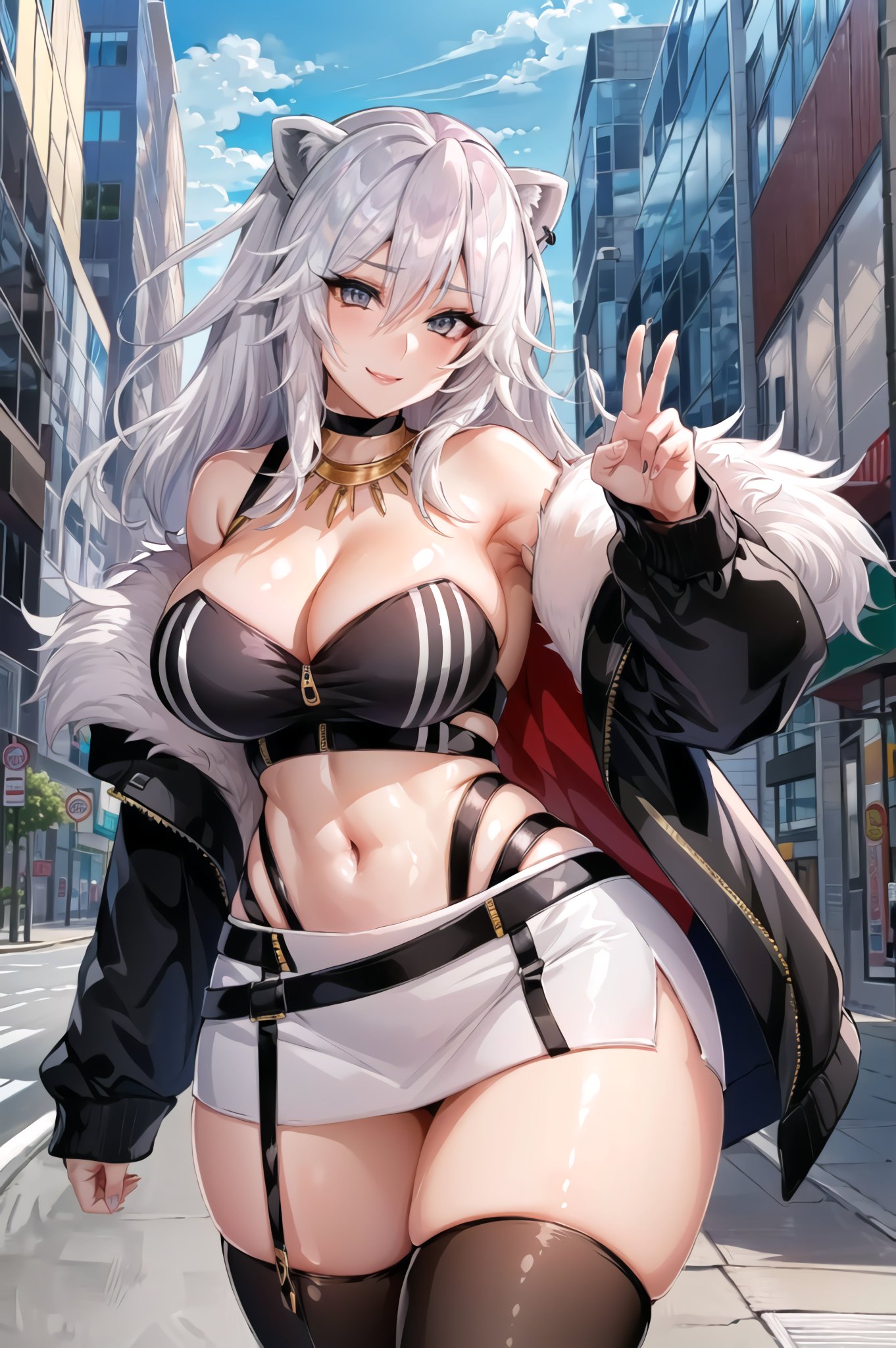1girls, ai generated, animal ears, breasts, curvaceous, curvy body, curvy female, curvy figure, female, female focus, female only, garter straps, hi res, hololive, hololive gen 5, hololive japan, huge breasts, legwear, seductive look, shishiro botan, skirt, solo, solo female, stable diffusion, stockings, thighhighs, tight clothing, tight fit, virtual youtuber, white eyes, white hair