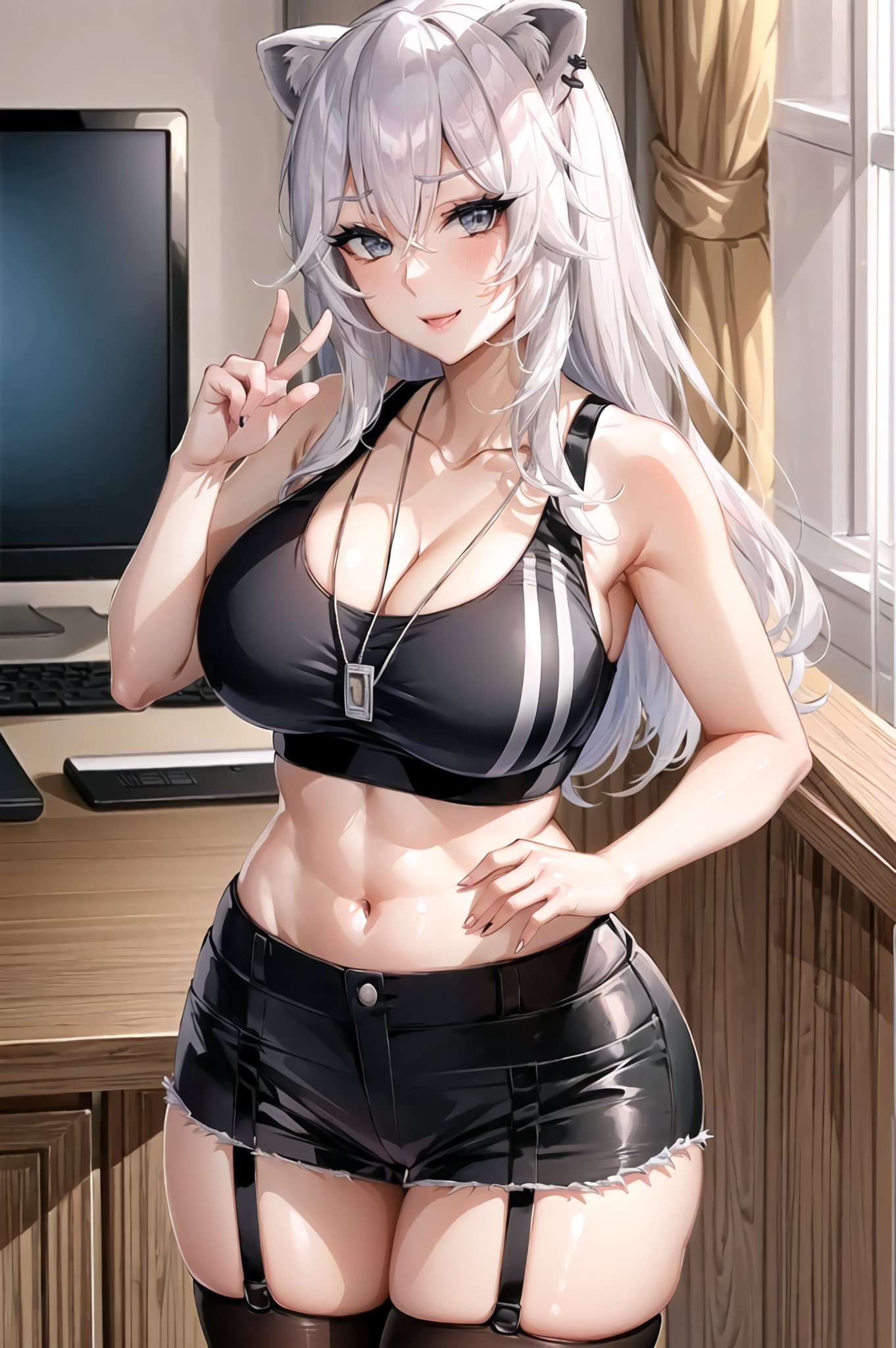 1girls, ai generated, animal ears, breasts, curvy, curvy female, curvy figure, female, female focus, female only, garter straps, hi res, hololive, hololive gen 5, hololive japan, huge breasts, long hair, seductive look, shishiro botan, solo, solo female, stable diffusion, stockings, thighhighs, tight clothing, tight fit, virtual youtuber, voluptuous, voluptuous female, white eyes, white hair