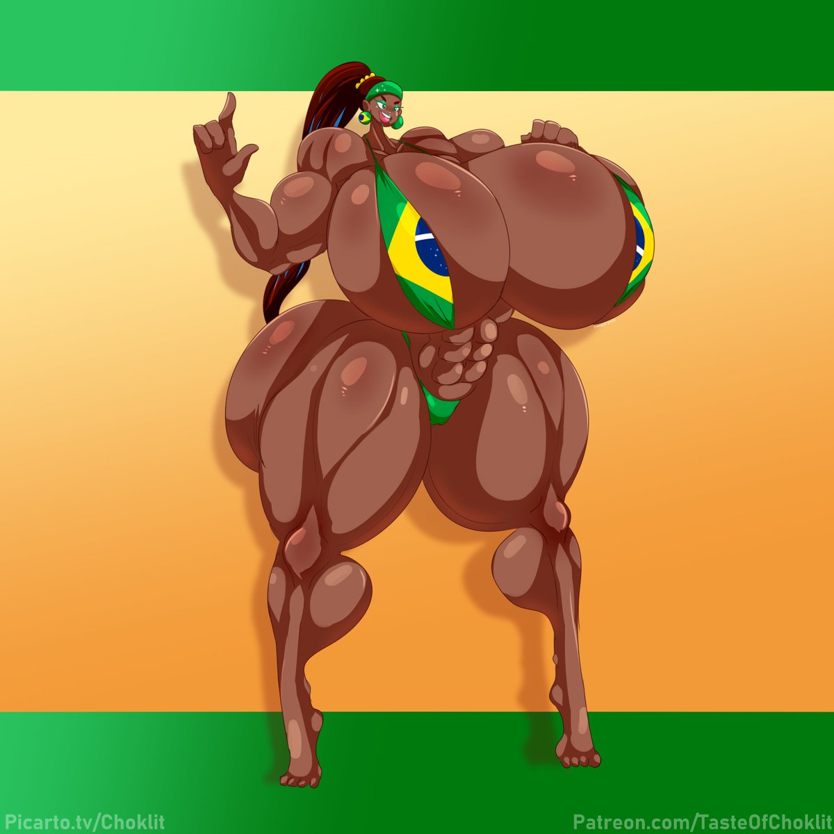 abs, ass, big ass, big breasts, bikini, brazil, brazilian flag, breasts, dark skin, dark-skinned female, female, gigantic breasts, huge ass, huge breasts, hyper, hyper ass, hyper breasts, hyper hourglass, large ass, large breasts, muscular, muscular female, tasteofchoklit, thick thighs