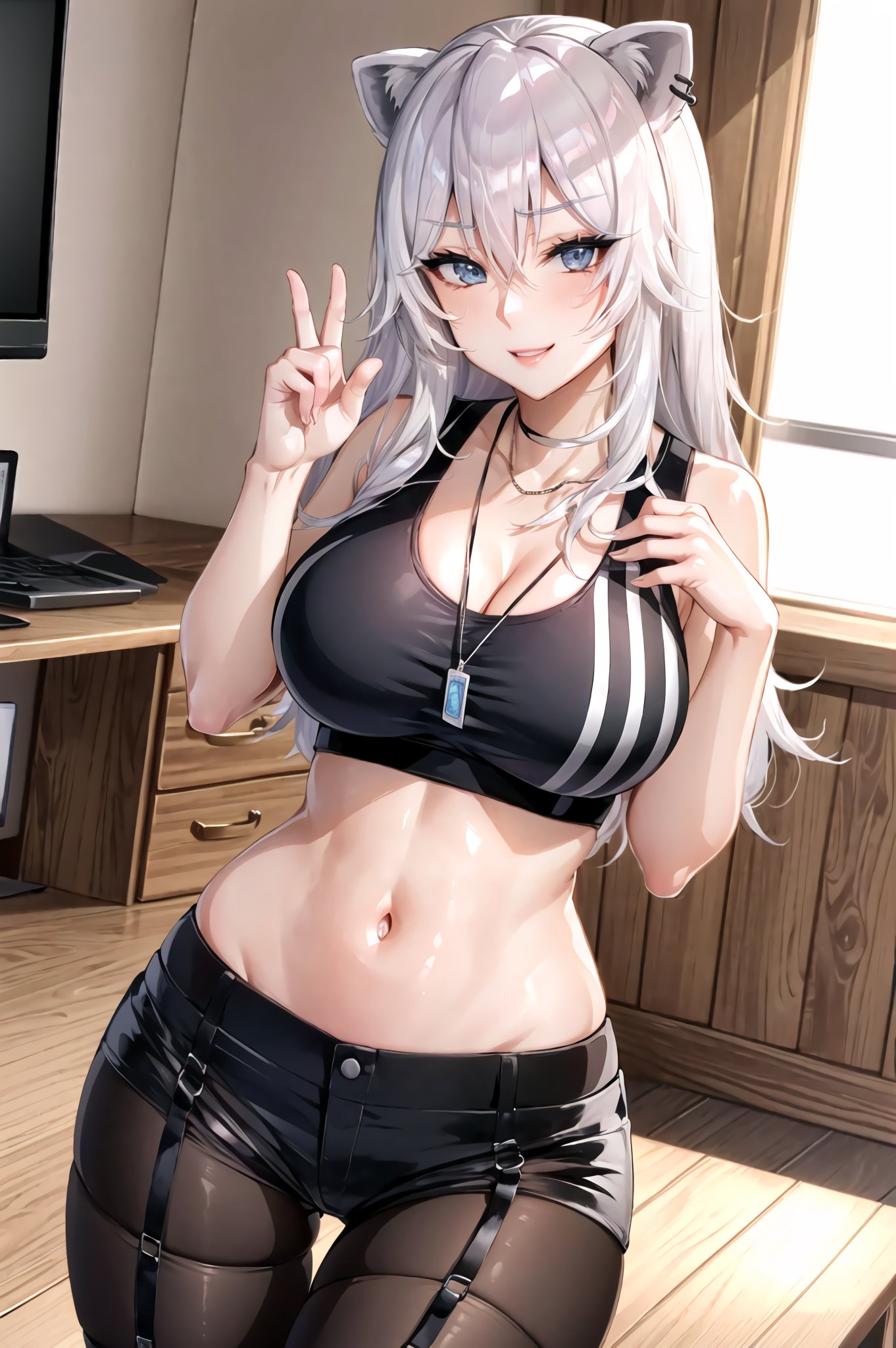 1girls, ai generated, animal ears, curvy body, curvy female, curvy figure, female, garter straps, hololive, hololive gen 5, hololive japan, long hair, shishiro botan, solo, solo female, stable diffusion, stockings, thighhighs, tight clothing, tight fit, virtual youtuber, voluptuous, voluptuous female, white eyes, white hair