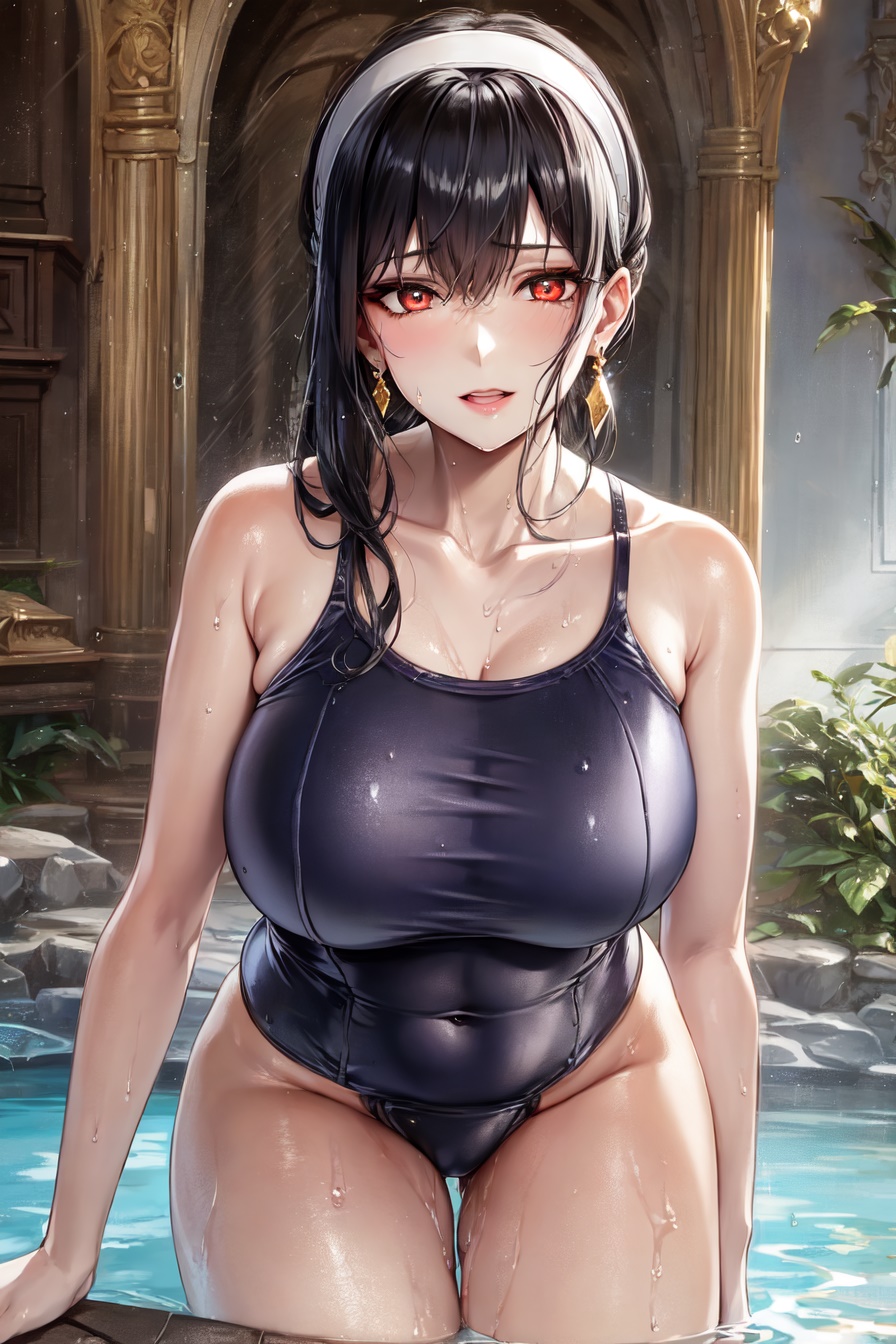 1girls, ai generated, assassin, black hair, breasts, curvaceous, curvy body, curvy figure, female, hi res, huge breasts, looking at viewer, mature female, red eyes, seductive look, skin tight, solo female, solo focus, spy x family, stable diffusion, swimsuit, thorn princess, tight clothing, tight fit, voluptuous, voluptuous female, yor briar, yor forger
