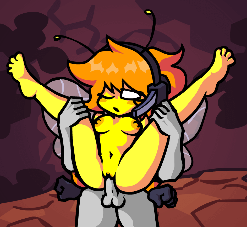 1boy, 1girls, animated, animated image, background, bee, bee girl, bendoverarts69, big breasts, breasts, carrying, carrying partner, cum, cum drip, cum in pussy, cum inside, cynthia (tsuraran), feet, feet up, female, friday night funkin, friday night funkin mod, gloves, grey body, insectophilia, legs held open, male, nipples, nude, nude female, nude male, orange hair, pussy, reverse stand and carry position, reverse suspended congress, sex, shaking, spread legs, tagme, trembling, vaginal penetration, wings, yellow body, yellow hair, yellow skin