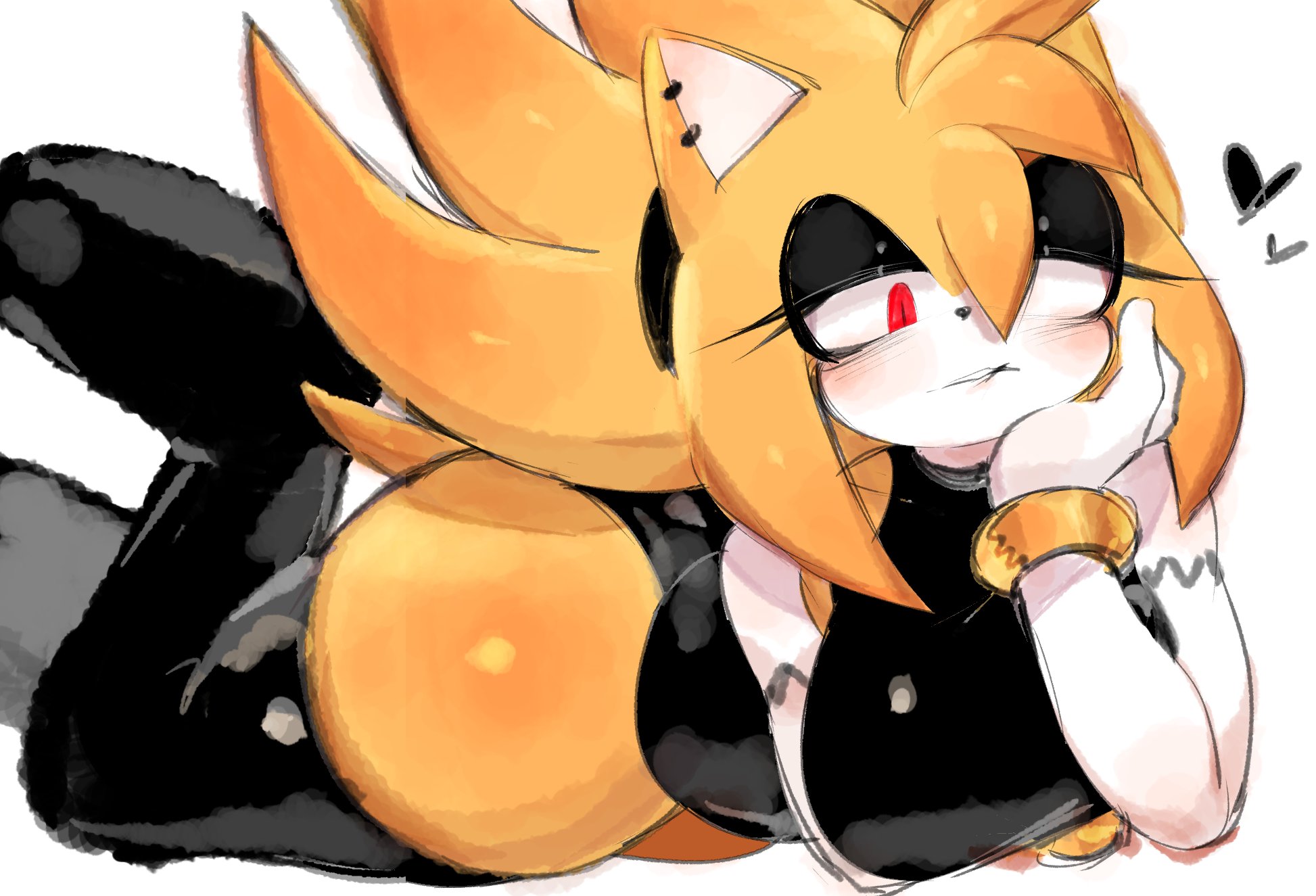 amy rose, ass, big ass, big breasts, black clothing, black eyeshadow, black legwear, blonde hair, bracelet, breasts, ear piercing, female, goth, on stomach, red eyes, seductive, sega, sonic (series), sonic the hedgehog (series), spiky hair, super amy, thick thighs, usa37107692, yellow fur