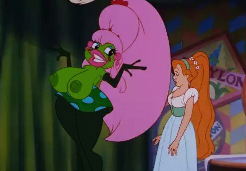 amphibian anthro big_breasts don_bluth fairy_tales female green_skin hans_christian_andersen human large_breasts literature monster_girl mrs._toad nerota pink_hair public_domain screencap screenshot screenshot_edit tagme thumbelina thumbelina_(1994_film) thumbelina_(character) wide_hips