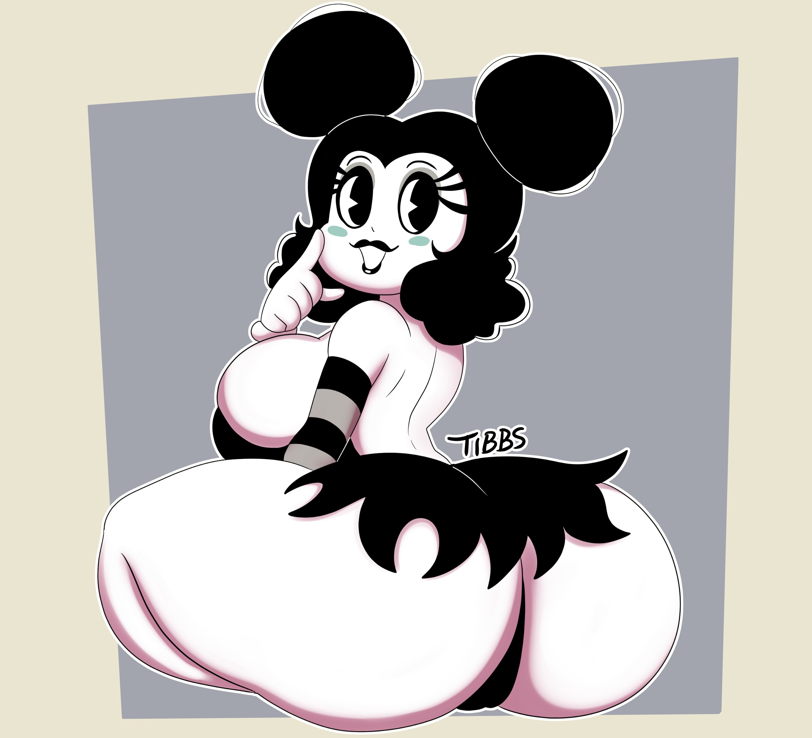 1girls, ass, big ass, big breasts, black and white, black hair, blush, blush stickers, breasts, cartoony, clothing, female, huge ass, huge breasts, huge butt, huge thighs, monochrome, rubberhose, sally mcboing, sideboob, skimpy, smile, solo, solo female, tagme, tibbs, tibbs arts, toon, toony