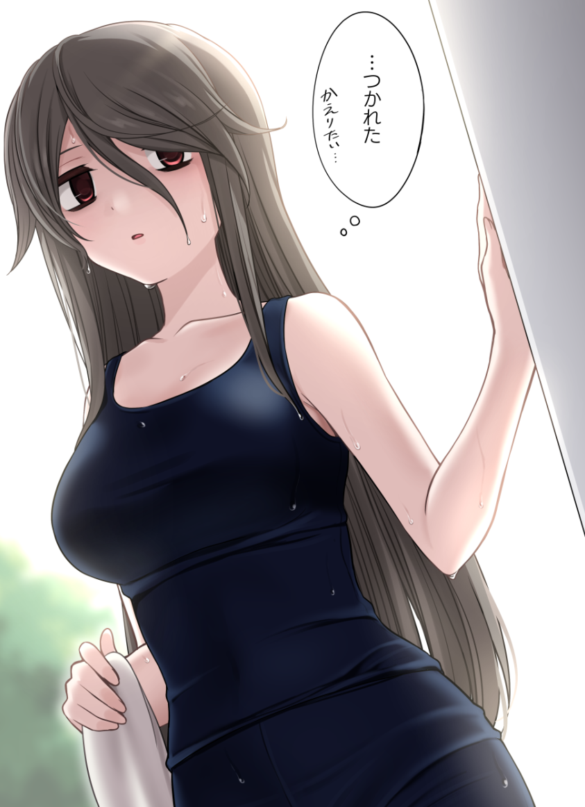 big_breasts competition_swimsuit dialogue ikari_manatsu kurai_anoko_to_shitai_koto long_hair sasaki_touko schoolgirl swimsuit text