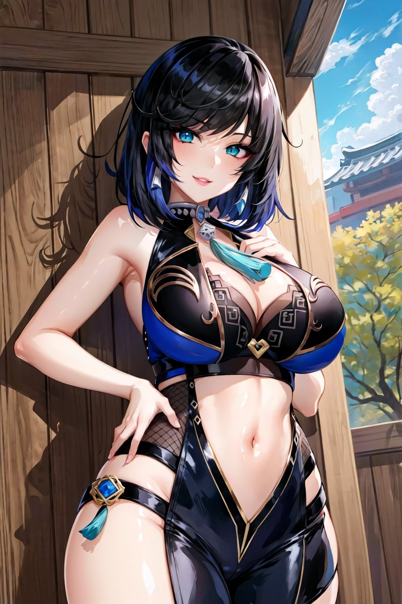 1girls, ai generated, black hair, blue eyes, curvaceous, curvy body, curvy female, female, female focus, female only, genshin impact, looking at viewer, medium hair, short hair, solo, solo female, stable diffusion, voluptuous, voluptuous female, yelan (genshin impact)