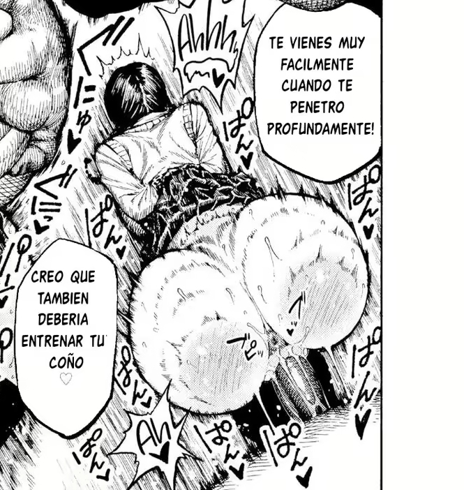 anus, ass, big ass, big butt, braids, doggy style, female, hirune (imomonono), pussy, school uniform, schoolgirl, skirt around belly, spanish dialogue, spanish text, vaginal penetration