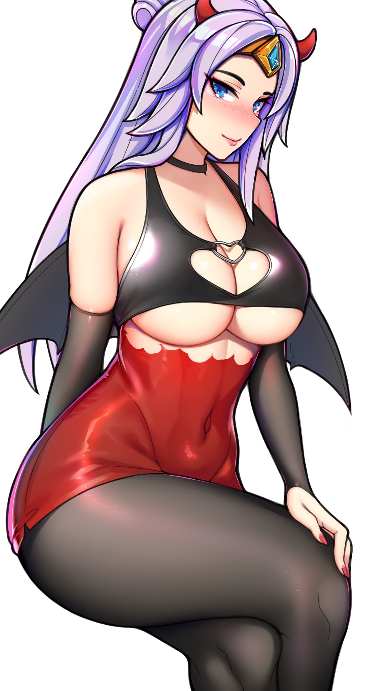 1girls big_breasts blue_eyes breasts choker cleavage cleavage_cutout female female_only female_solo heart ikkimay large_breasts lian_(paladins) long_hair paladins royalty skimpy skimpy_clothes solo solo_female succubus succubus_costume underboob white_hair