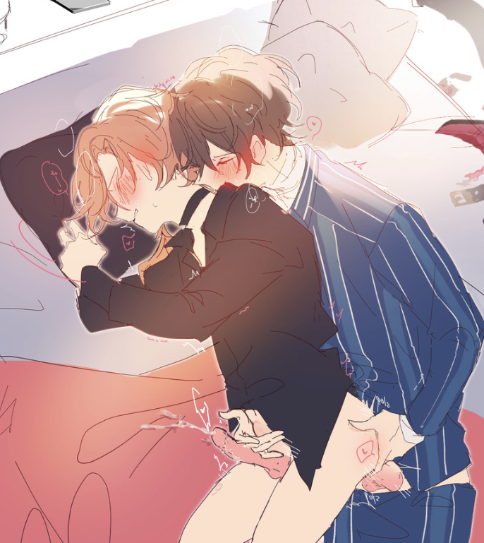 2boys, artist request, bulge rubbing, bungo stray dogs, bungou stray dogs, chuuya nakahara, dazai osamu, gay, male, male only, male/male, penis, sleep sex, yaoi