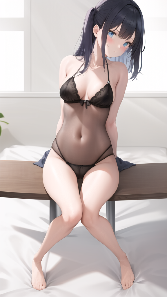 ai_generated blue_eyes blush hornidoll_factory lingerie looking_at_viewer strange