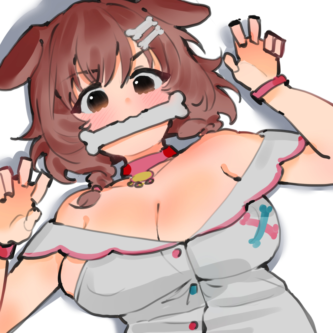 big breasts, breasts, brown hair, dismassd, dog ears, female, hololive, hololive gamers, hololive japan, inugami korone, inviting, large breasts, nipples visible through clothing, virtual youtuber