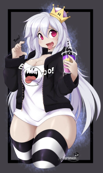 1girls, big breasts, big thighs, boosette, breasts, collar, crown, female, female only, jacket, light skin, light-skinned female, long hair, lowres, mario (series), new super mario bros. u deluxe, nintendo, open mouth, pink hair, solo, stockings, striped stockings, striped thighhighs, super crown, tagme, teranen, thick, thick hips, thick thighs, thighhighs, tongue, tongue out, white hair, wide hips