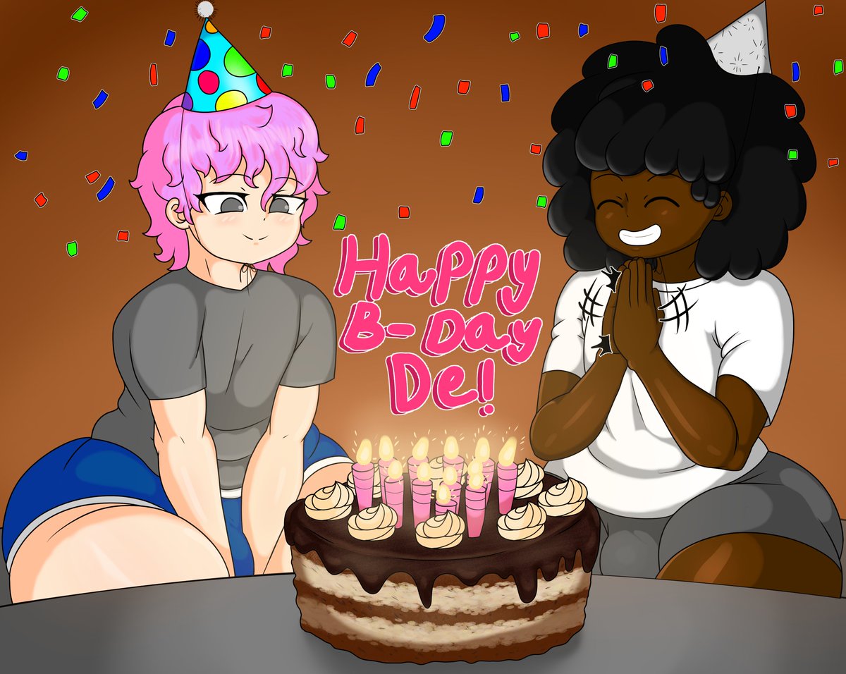 2023 2boys ass big_ass big_butt birthday birthday_cake birthday_hat black_hair bulge cake chocolate_and_vanilla dark-skinned_femboy dark-skinned_male dark_skin femboy food huge_ass interracial jackov light-skinned_femboy light-skinned_male light_skin male_only matthew_chad oc_(delewdist) pale-skinned_male pale_skin pink_hair pornography smile thick_thighs wide_hips yaoi