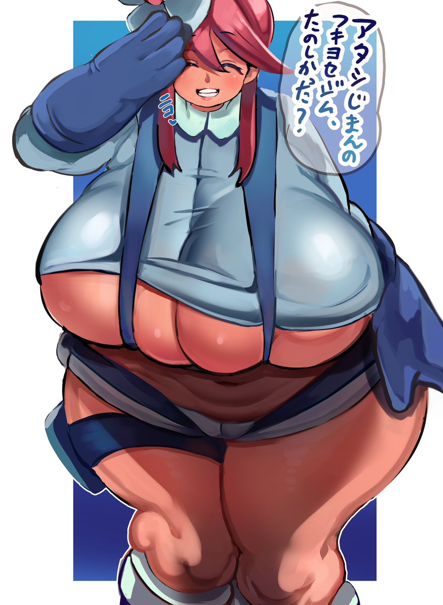 giant_breasts huge_breasts hyper_breasts jinzai_5 large_breasts massive_breasts plump pokemon pokemon_bw red_hair skyla_(pokemon) venus_body voluptuous