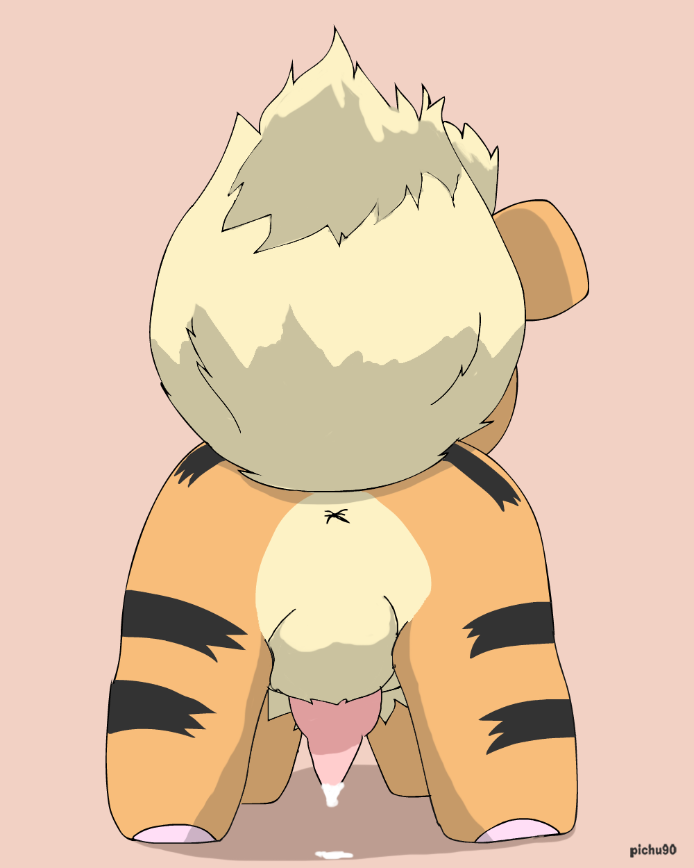 2019 4:5 animal_genitalia animal_penis anus backsack balls bodily_fluids canid canine canine_genitalia canine_penis cum cum_drip dripping feral fur generation_1_pokemon genital_fluids genitals growlithe hi_res male mammal nintendo orange_body orange_fur penis pichu90 pink_background pokemon pokemon_(species) rear_view signature simple_background solo striped_body striped_fur stripes tan_body tan_fur