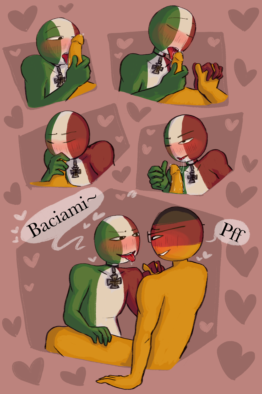 blowjob blush blushing countryhumans cum cum_in_mouth gentle germany_(countryhumans) hentai holding_hands italy_(countryhumans) joking licking licking_penis male_only naked nude oral oral_sex porn saliva saliva_trail tongue tongue_out yaoi