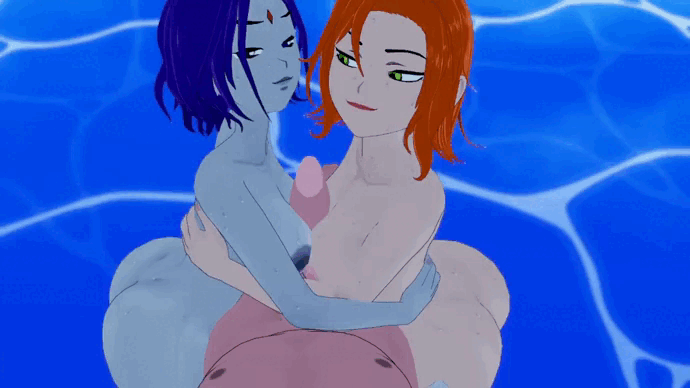 1boy, 2girls, 3d, animated, ben 10, bikini, breakwater ridge, breasts, crossover, dc, dc comics, double paizuri, female, gwen tennyson, kissing, male, medium breasts, multiple females, multiple girls, paizuri, paizuri fellatio, partial male, pool, rachel roth, raven (dc), teen titans, threesome, titfuck, titjob, water, wet skin, yuri