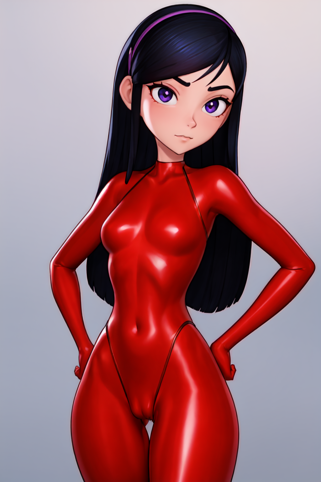 1girls ai_generated bodysuit cameltoe disney female pin3d red_bodysuit slim slim_waist small_ass small_breasts solo solo_focus stable_diffusion tagme the_incredibles violet_parr