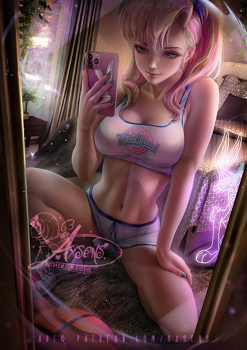 1girls axsens blonde_hair female humanized lola_bunny pink_hair single_female solo tunesquad two_piece_swimsuit