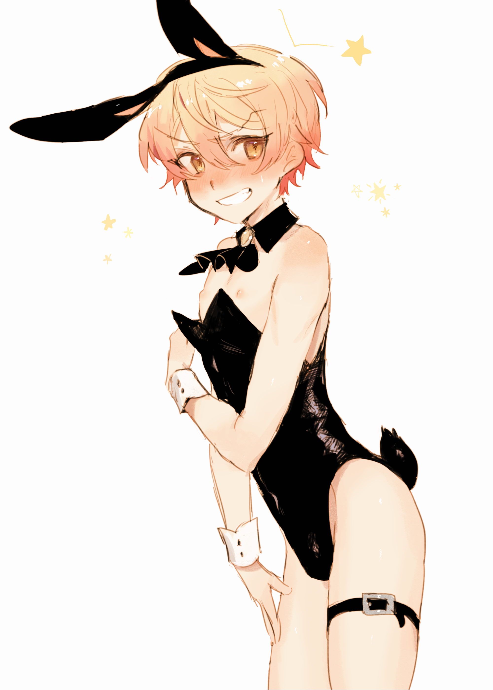1boy, blush, bunny boy, bunny costume, male, male focus, male only, nipples, project sekai, tagme, tenma tsukasa