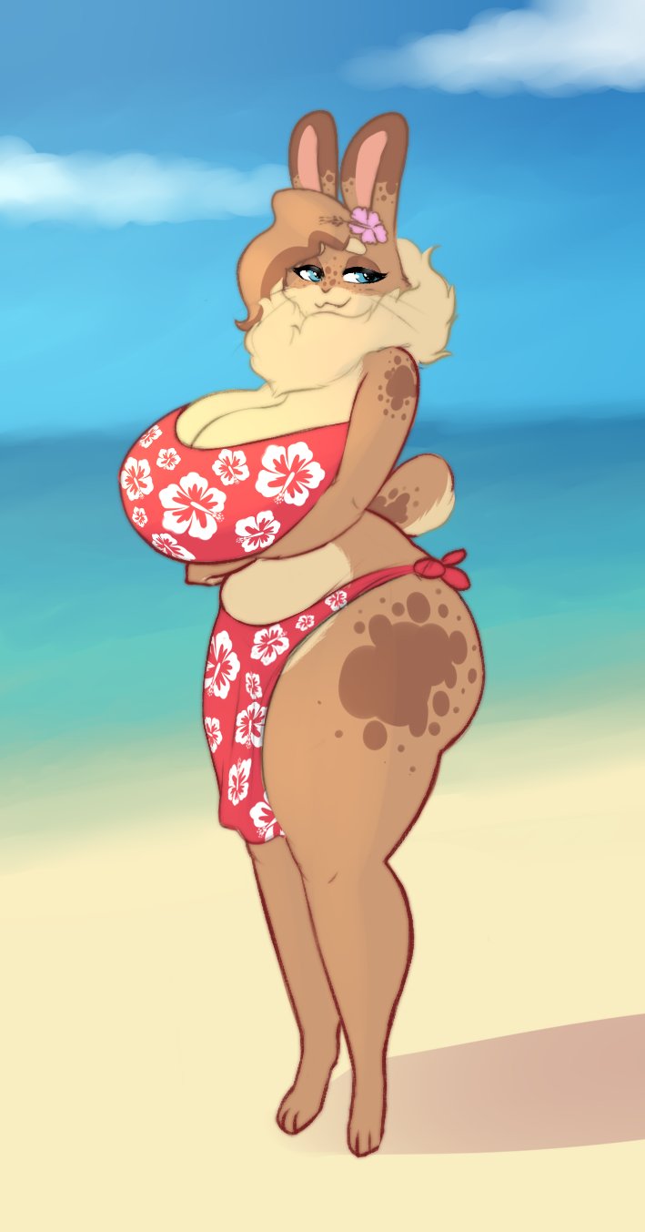 beach big_ass big_breasts breasts bubble_butt female furry hazel_(shakotanbunny) huge_ass shakotanbunny thick_thighs wide_hips