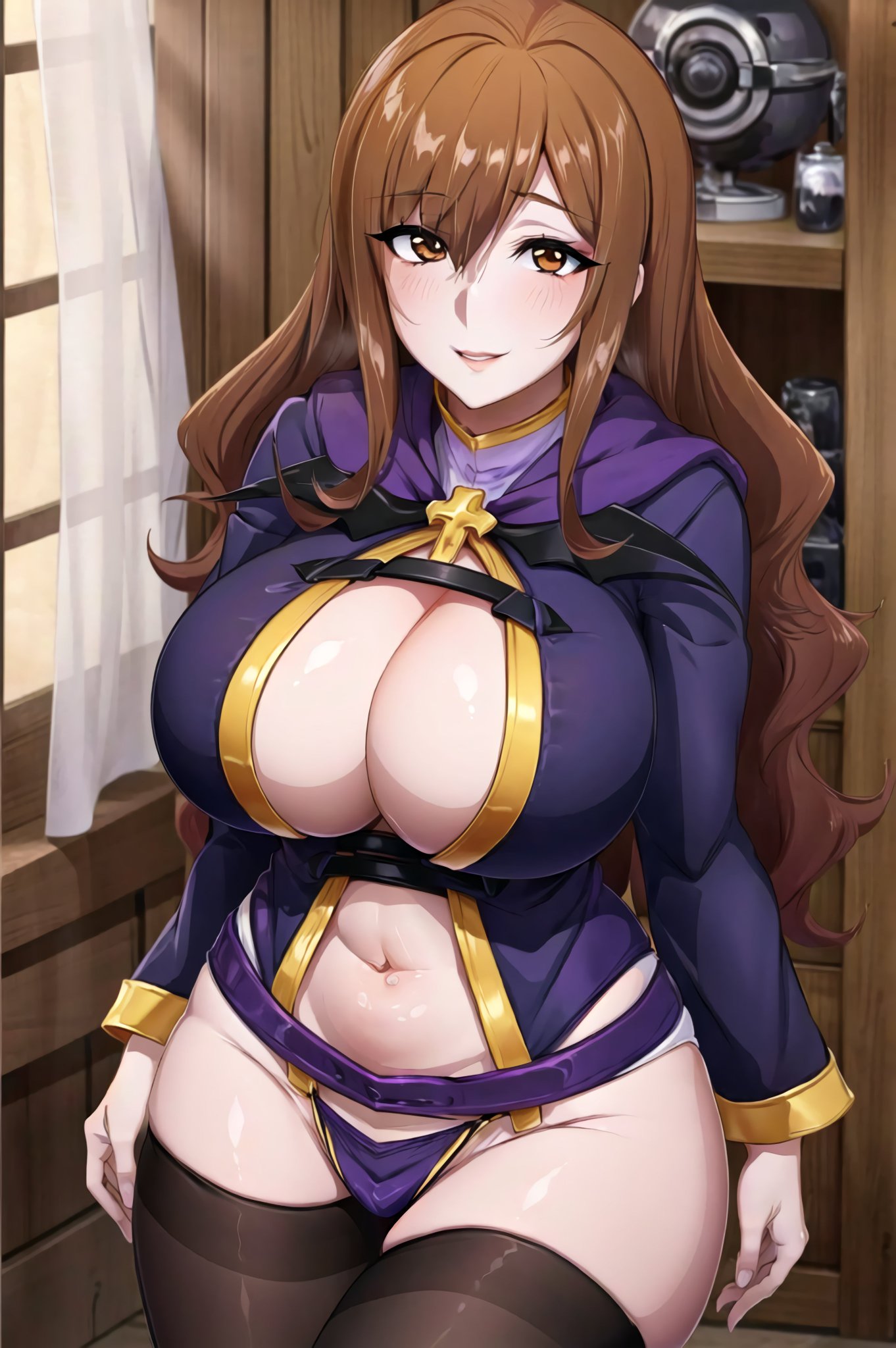 1girls, ai generated, breasts, brown eyes, brown hair, curvaceous, curvy body, curvy female, female, female focus, female only, huge breasts, kono subarashii sekai ni shukufuku wo!, legwear, looking at viewer, mature female, mommy, stable diffusion, underwear, voluptuous, voluptuous female, wiz (konosuba)