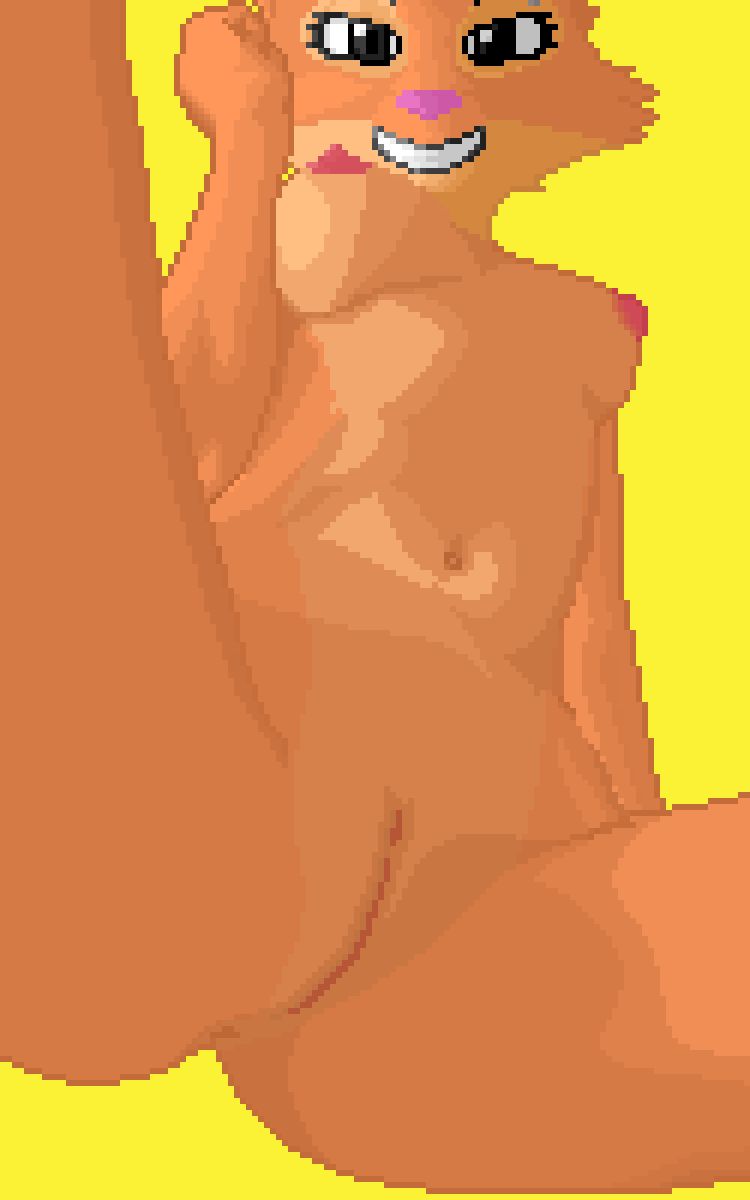 anthro breasts canid canine canis diane_foxington digital_media_(artwork) dreamworks female fur genitals hi_res humanoid mammal nipples orange_body orange_fur pixel_(artwork) pussy simple_background solo tateletero the_bad_guys wolf yellow_background