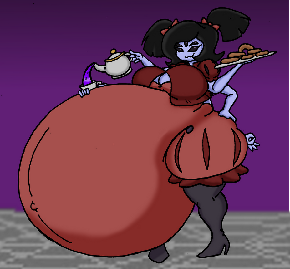 2d 5_eyes 6_arms allstarman anthro arachnid arachnid_humanoid big_belly color female gottem muffet purple_skin spider tagme undertale undertale_(series) vore vore_belly