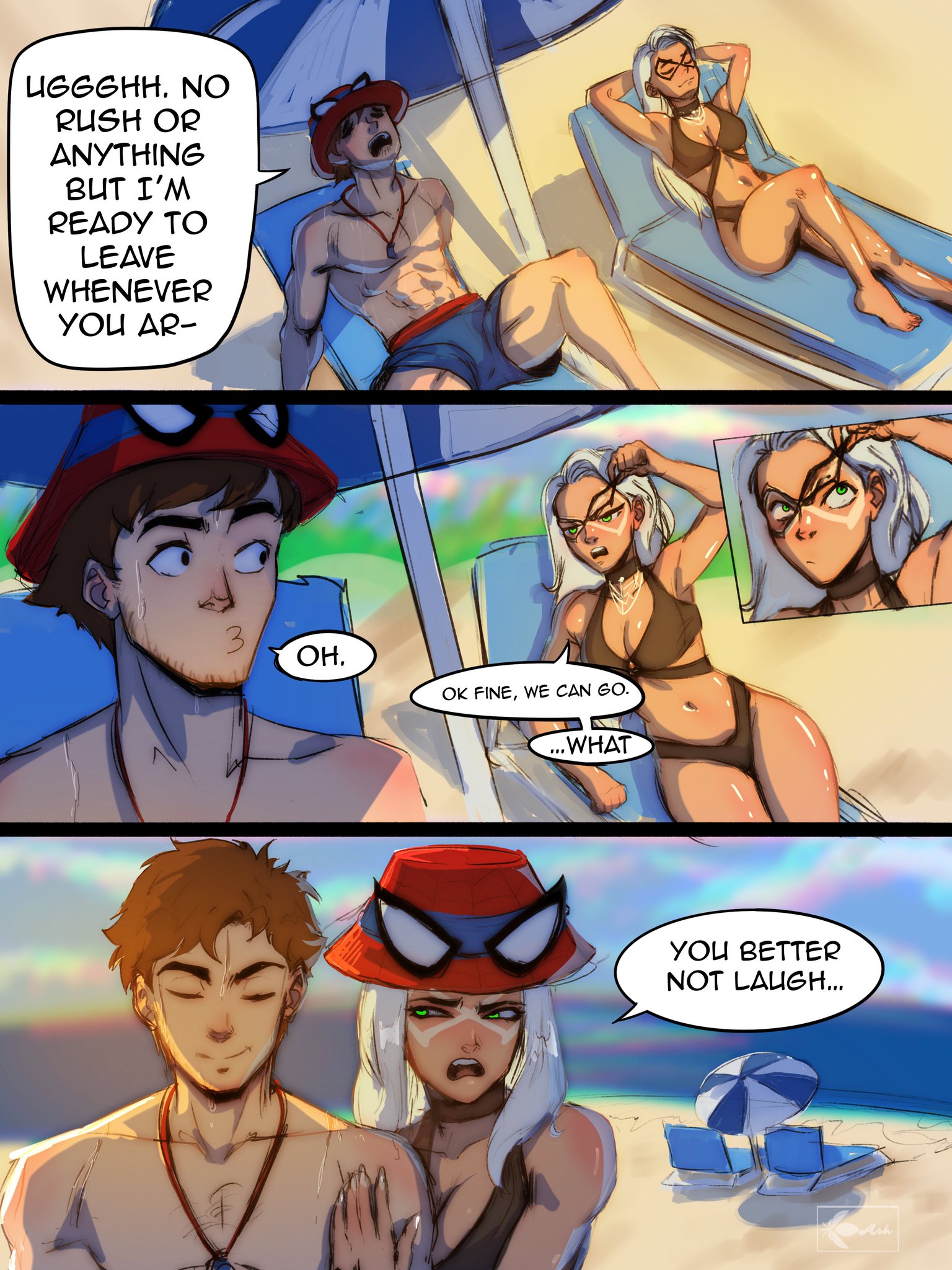 1boy, 1boy1girl, 1girls, 2026, 2d, beach, big ass, big breasts, big thighs, black cat (marvel rivals), black cat (marvel), breasts, brown hair, clothed, comic, couple, couple (romantic), couple love, couples, curvaceous, curvy, curvy figure, dialogue, duo, felicia hardy, female, fleurashdesign, green eyes, hips, huge ass, huge breasts, huge thighs, large ass, large breasts, large thighs, legs, light skin, light-skinned female, light-skinned male, long hair, love, lovers, male, male/female, marvel, marvel comics, marvel rivals, mature, mature female, meme, meme face, my mom is kinda homeless, peter parker, please speed i need this, romantic, romantic couple, short hair, slim waist, spider-man, spider-man (marvel rivals), spider-man (series), straight, sun hat, sunbathing, superhero, superhero couple, superheroine, tan lines, tanline, text, text bubble, thick, thick hips, thick legs, thick thighs, thighs, voluptuous, voluptuous female, waist, white hair, wholesome, wide hips