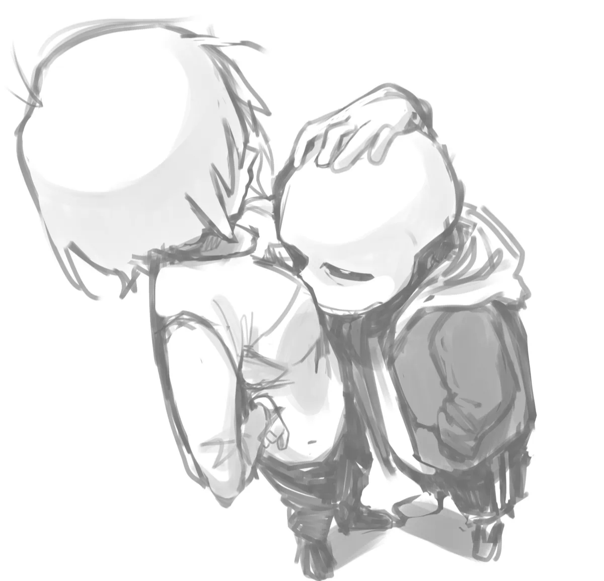 clothed, deltarune, head in breasts, kris (deltarune), kris female (deltarune), minominoks, sans, smothering, undertale