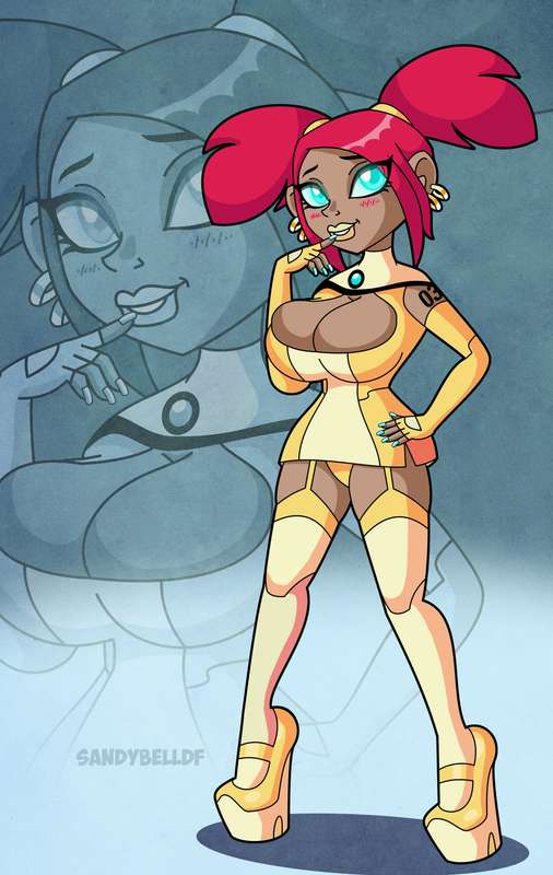 1girls, bimbo, bimbofication, breasts, cleavage, cleavage cutout, clothing cutout, cybertronian, dark-skinned female, dress, elbow gloves, female, female only, fingerless gloves, high heels, huge breasts, human, hybrid, indian female, lipstick, nail polish, painted fingernails, painted nails, platform heels, red hair, sandybelldf, sari sumdac, solo, techno-organic, thighhighs, transformers, transformers animated, twintails, wedge heels