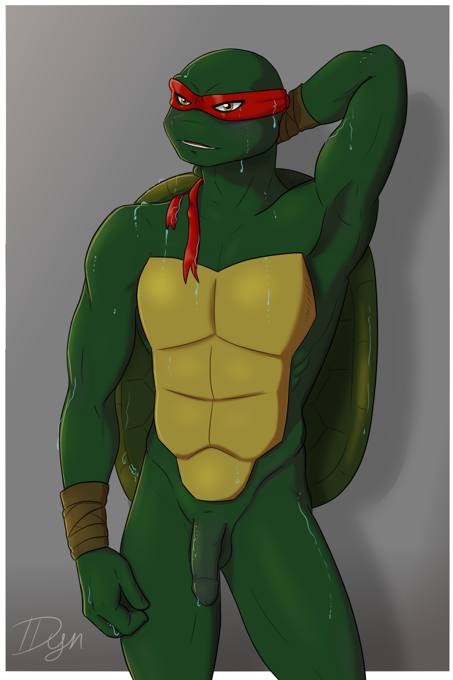 amphibian anthro male male_only ninja nude penis pose raining raph raphael reptile shower teenage_mutant_ninja_turtles turtle wet