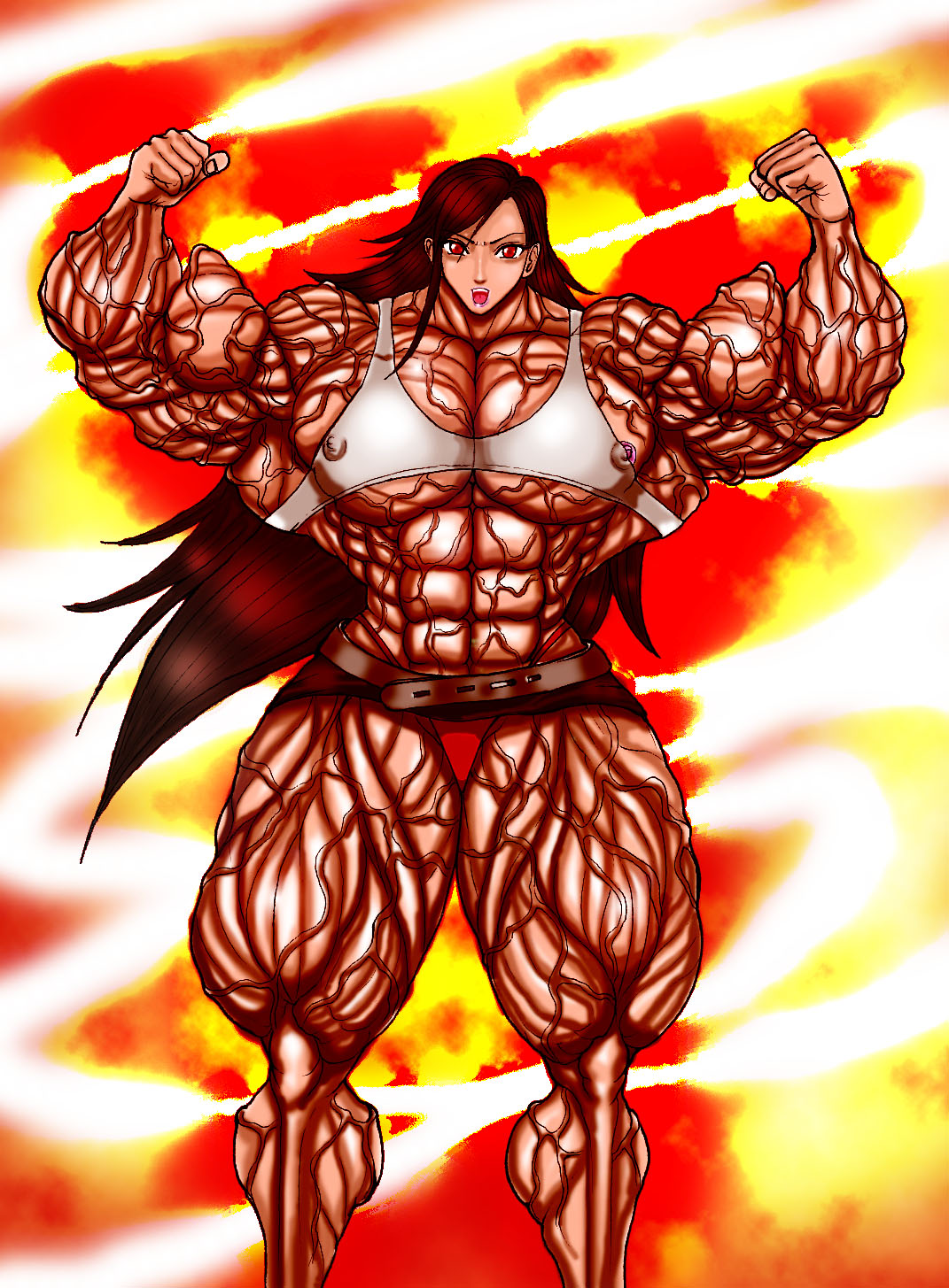 abs biceps extreme_muscles female female_only final_fantasy final_fantasy_vii flex human miniskirt muscle muscles muscular muscular_female pose s20k00y smooth_skin solo tank_top tifa_lockhart veins