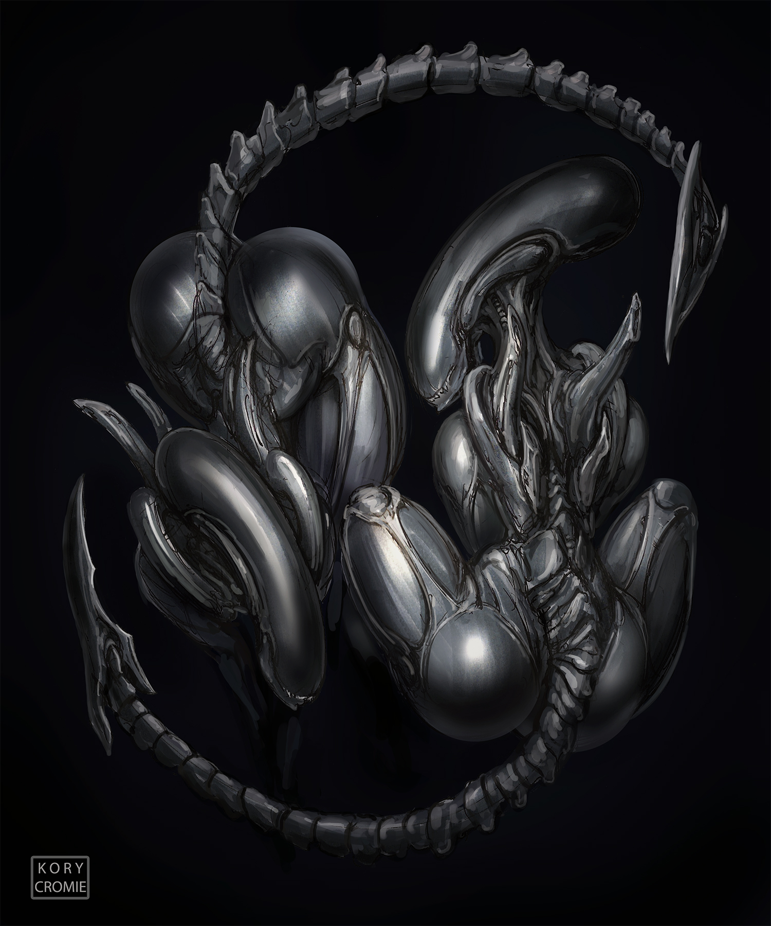 2aliens, 2d, 2girls, alien, alien (franchise), alien girl, alien humanoid, artist name, ass, ass focus, big ass, black background, black body, black carapace, bubble ass, bubble butt, butt focus, exoskeleton, female, female ass, female ass focus, female butt, female only, female xenomorph, huge ass, kory cromie, large ass, large breasts, naked, naked female, nude, nude female, simple background, solid color background, spread legs, tail, thick, thick ass, thick thighs, thighs, xenomorph, xenomorph tail
