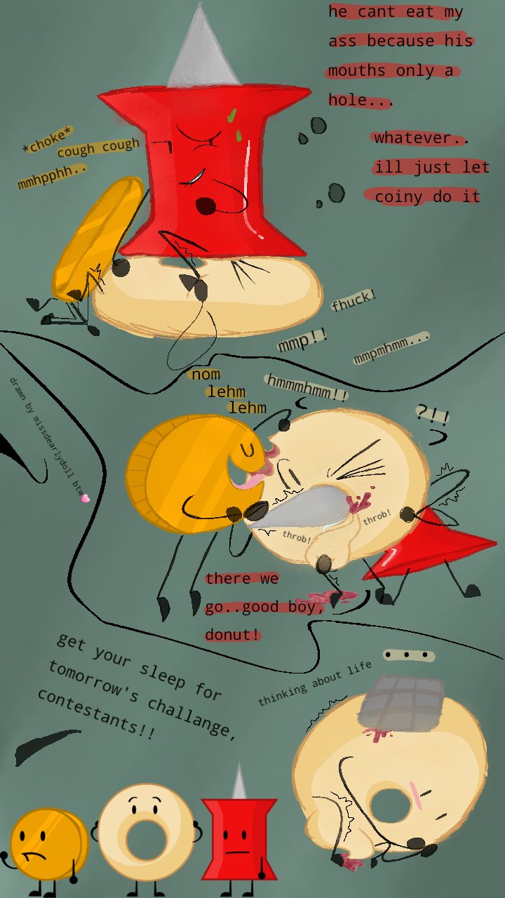… 1girls 2boys ?!! battle_for_bfdi battle_for_dream_island battle_for_dream_island_again bfb bfdi bfdia bisexual bite blowjob blush choking coiny cum donut_(bfdi) facesitting female jacknjellify licking male missdearydoll non-human object_show object_show_community object_shows ooze osc pin_(bfdi) tagme tasting text the_power_of_two tpot
