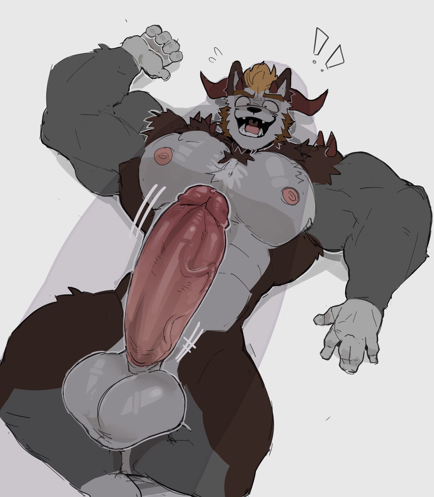akachionmain, anthro, balls, bara, big balls, big penis, boner, erection, furry, horns, male, male only, muscles, muscular, nude, penis, solo, solo male, yaoi
