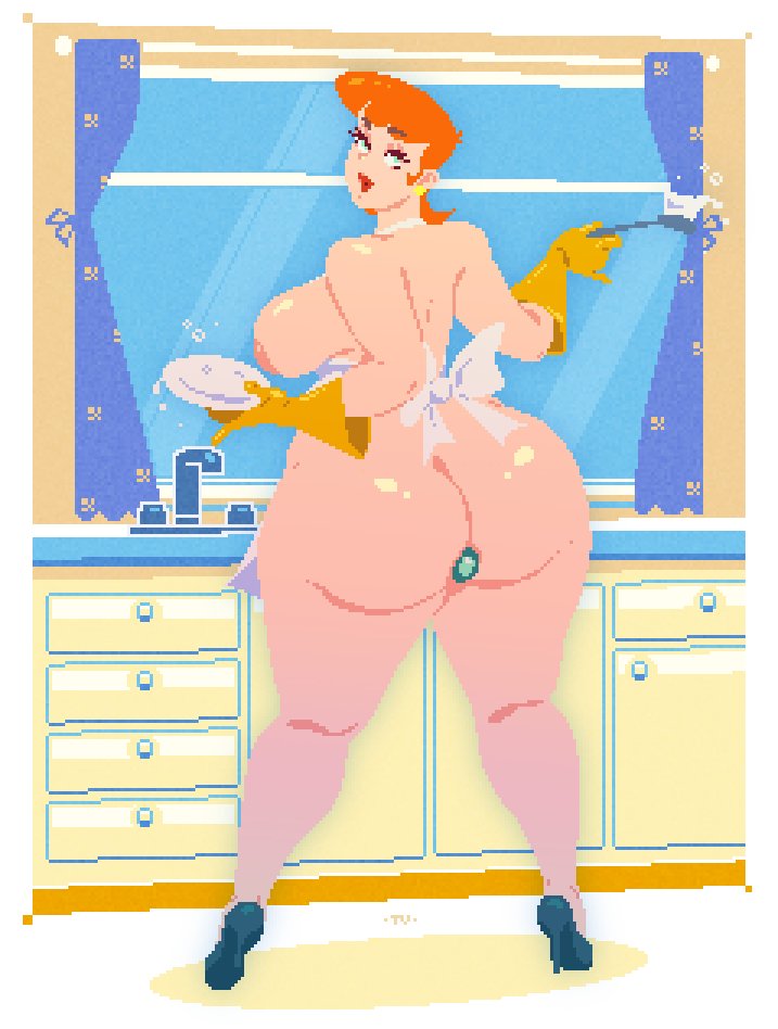 1girls, ass, big ass, big booty, big butt, bimbo, booty, dexter's laboratory, dexter's mom, female, female focus, female only, gloves, high heels, huge ass, huge booty, huge butt, large ass, large booty, large butt, latex, latex gloves, milf, mother, orange hair, pixel art, solo, solo female, solo focus, truevector, white female, yellow gloves