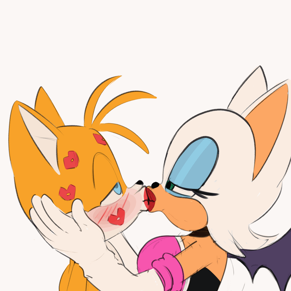 1boy, 1girls, 2d, 2d animation, age difference, animated, bat, canine, female, fox, gif, kiss mark, kissing, kissing fetish, lipstick, lipstick mark, male, older female, older female and younger male, red kiss mark, red lips, red lipstick, red lipstick mark, rouge the bat, sega, sonic (series), tagme, tails, tails the fox, unknown artist, younger male