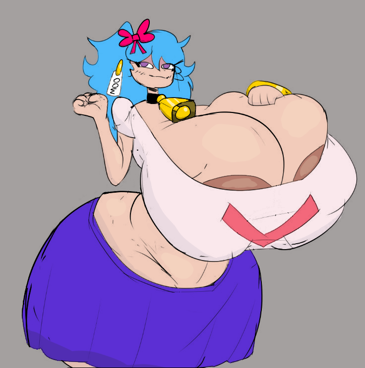 1girls 2d 2d_(artwork) big_ass big_breasts blue_hair breasts clothed clothes color color_edit colored cowbell curvy curvy_figure dudetherealest female fnf fnf_mods friday_night_funkin friday_night_funkin_mod gold_(metal) goonerlord69 gray_background huge_ass huge_breasts miko_(friday_night_funkin) nipples_visible pink_bow purple_hair skirt skyblue skyblue_(friday_night_funkin) smug solo_female voluptuous voluptuous_female