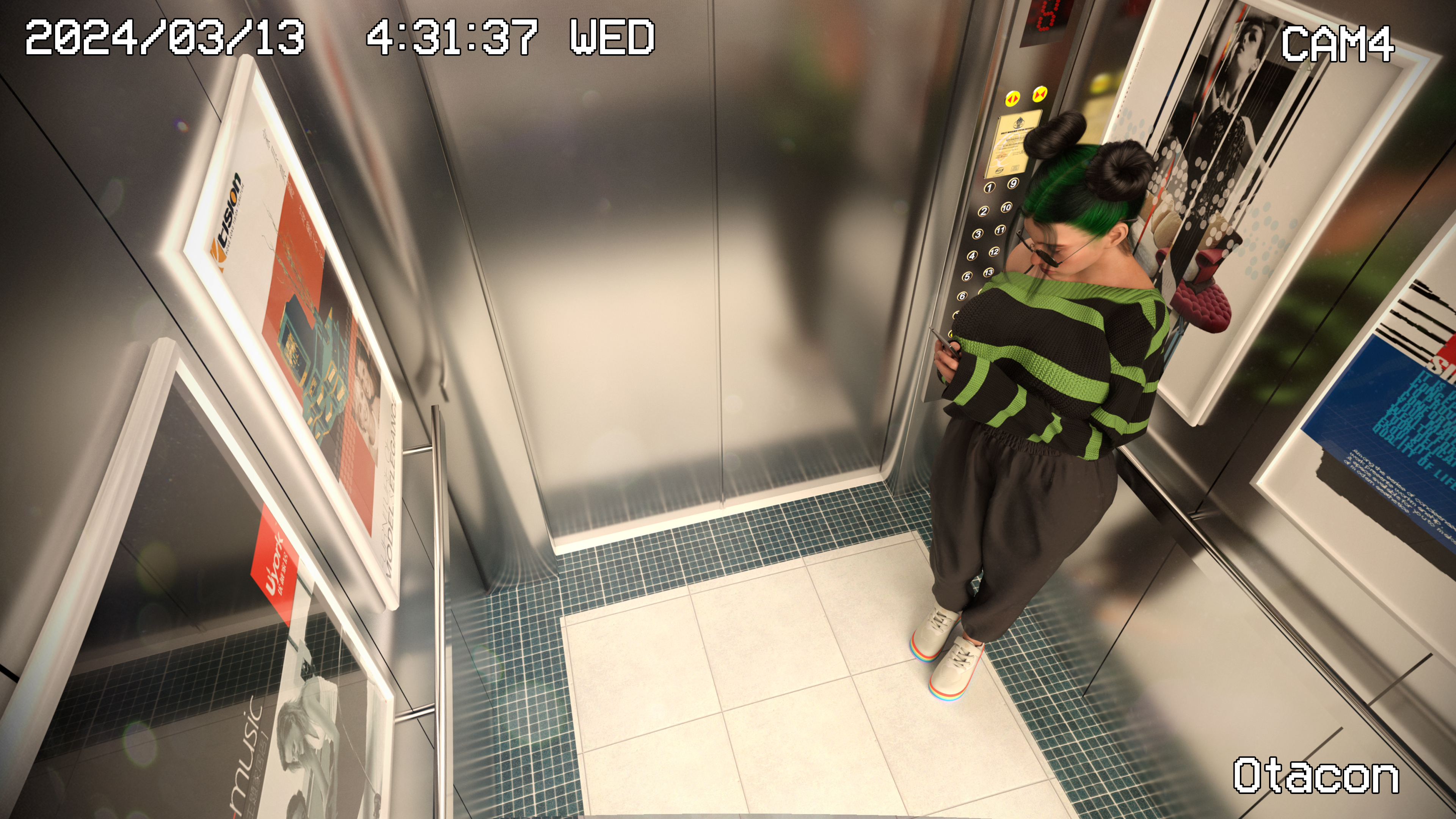 1girls, 3d, alternate breast size, big breasts, billie eilish, black hair, breasts, busty, camera view, celebrity, elevator, female, female focus, green hair, hourglass figure, large breasts, lift, long hair, otacon212, public, real person, tagme, tied hair, two-tone hair, white female, wide hips