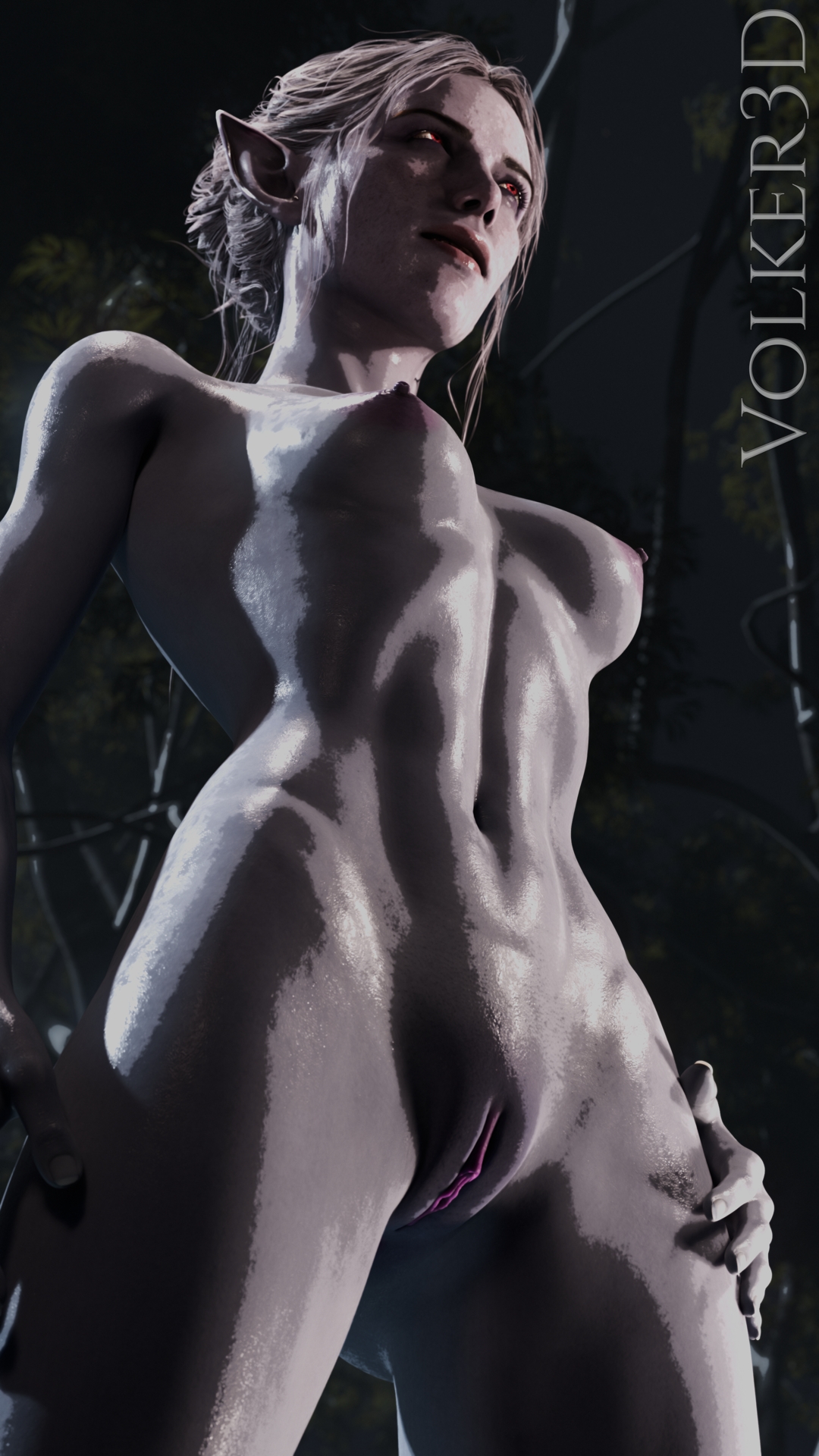 1girls, 3d, baldur's gate, baldur's gate 3, breasts, dark elf, fanart, fantasy, female, female only, fit, fit female, minthara, nipples, pinup, pussy, red eyes, standing, tagme, thighs, toned, toned arms, toned belly, toned body, toned female, toned legs, toned stomach, volker3d, white hair