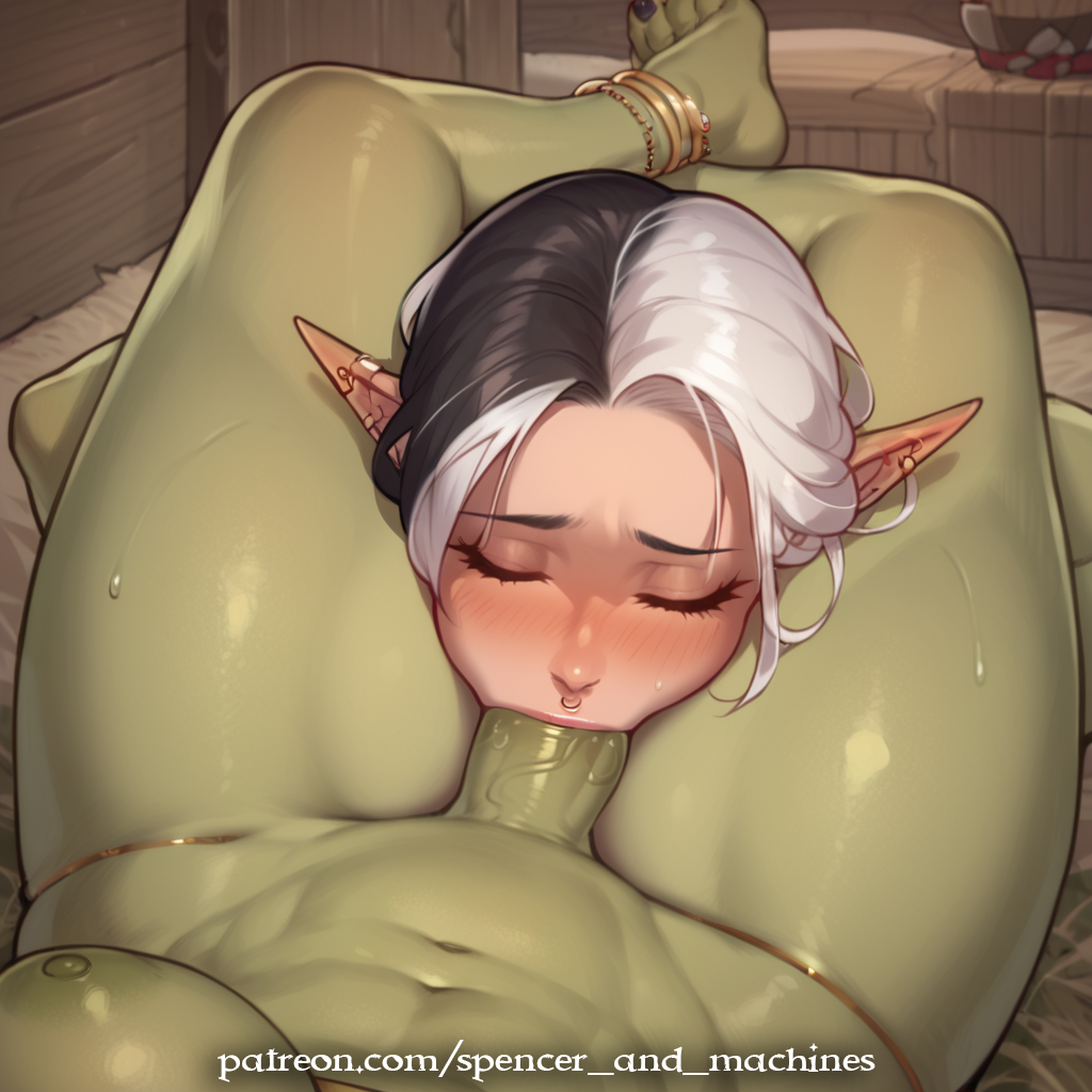 ai ai_generated big_breasts big_penis big_thighs black_hair blowjob breasts closed_eyes cock dark_hair deepthroat elf elf_ears elf_femboy elf_male eyes_closed fantasy fellatio femboy futa_on_femboy futa_on_male futanari gay girly green_body green_skin intersex leg_lock leg_lock_fellatio leglock light-skinned_femboy light-skinned_male light_skin long_hair male naked naked_futanari nude nude_futanari oral oral_sex orc orc_futanari original_character original_characters penis spencer_and_machines thick_thighs thighs two-tone_hair two_tone_hair white_hair