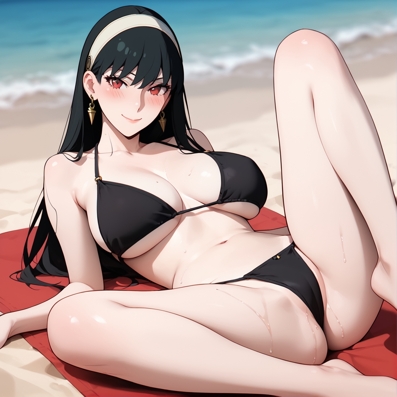 1girls, 2d, ai generated, ass, athletic, athletic female, bare shoulders, belly, big ass, big breasts, bikini, bikini bottom, bikini top, black hair, breasts, breasts bigger than head, chest, curvy, curvy figure, cute, cute face, dark hair, detailed, eyelashes, eyeshadow, female, female only, fit, fit female, focus, high quality, huge breasts, large breasts, leaning back, legs, light skin, light-skinned female, lips, lipstick, long hair, looking at viewer, low-angle view, makeup, mascara, mature, midriff, naked, navel, pale skin, pale-skinned female, posing, read eyes, sagging breasts, seductive, seductive look, spread legs, spy x family, stable diffusion, string bikini, tagme, tall, tall female, thick ass, thick butt, thick thighs, thighs, wide hips, yor briar, yor forger