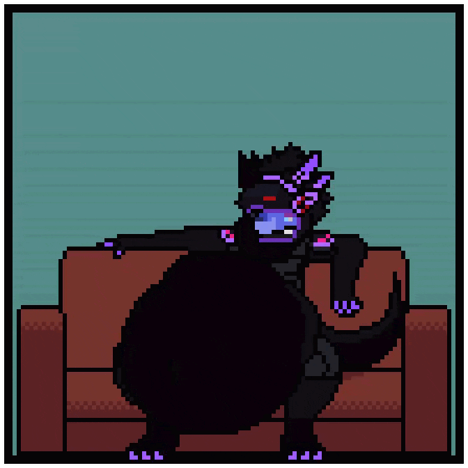 after_vore animated anthro bodily_fluids death digestion digital_media_(artwork) furniture lagomorph leporid machine male male_pred mammal pixel_(artwork) pixel_animation protogen rabbit resting saliva same_size_vore sofa solo stormyrange struggling struggling_prey tagme vore